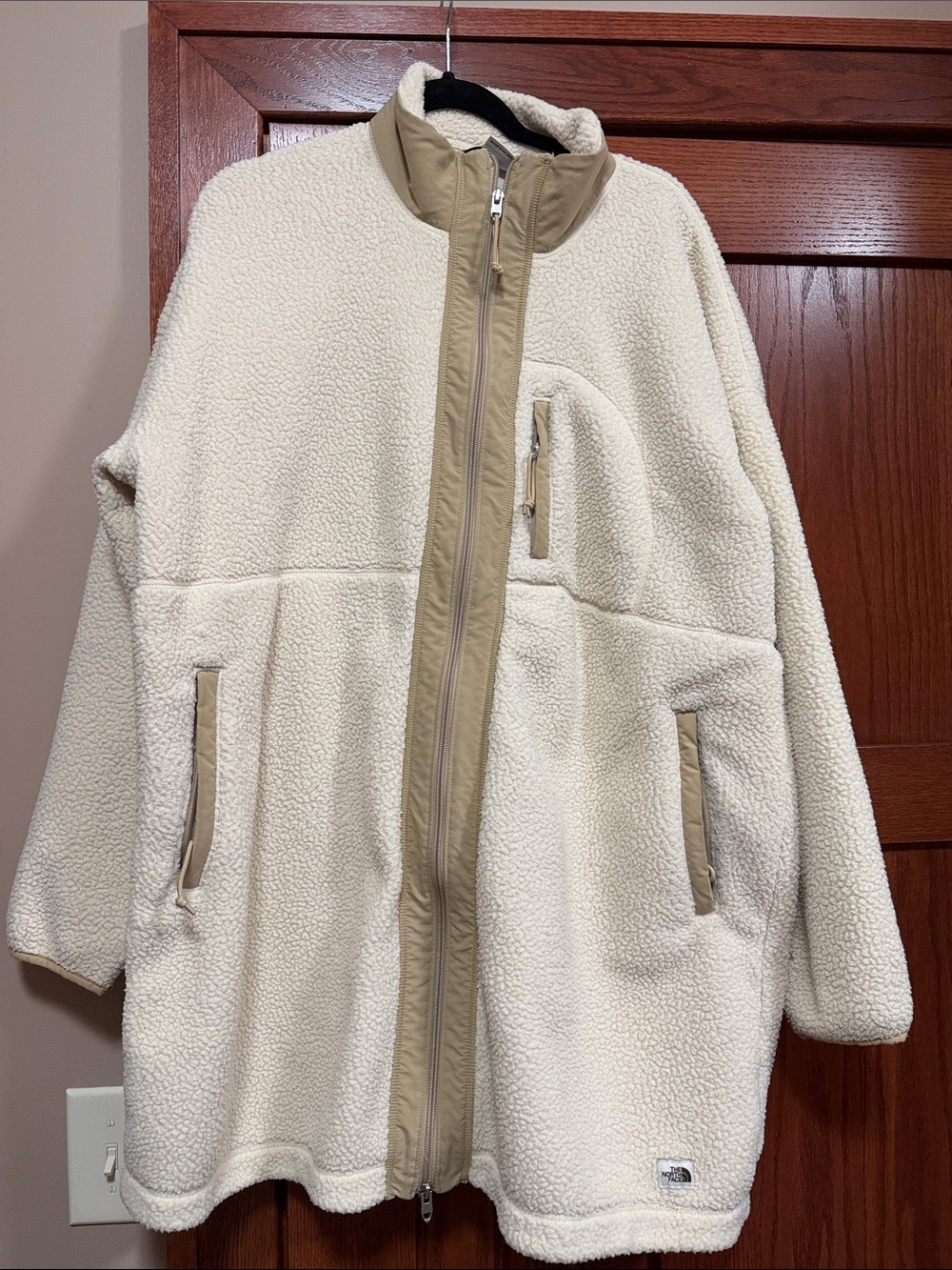 The North Face Cream Sherpa Jacket with Tan Trim
